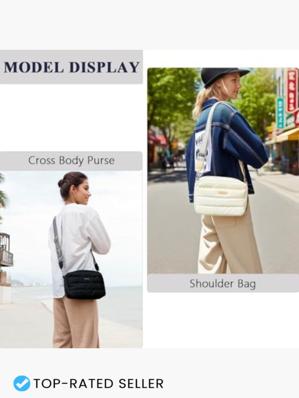 Lightweight Quilted Puffer Crossbody Bag Adjustable Guitar Strap - Picture 2 of 7